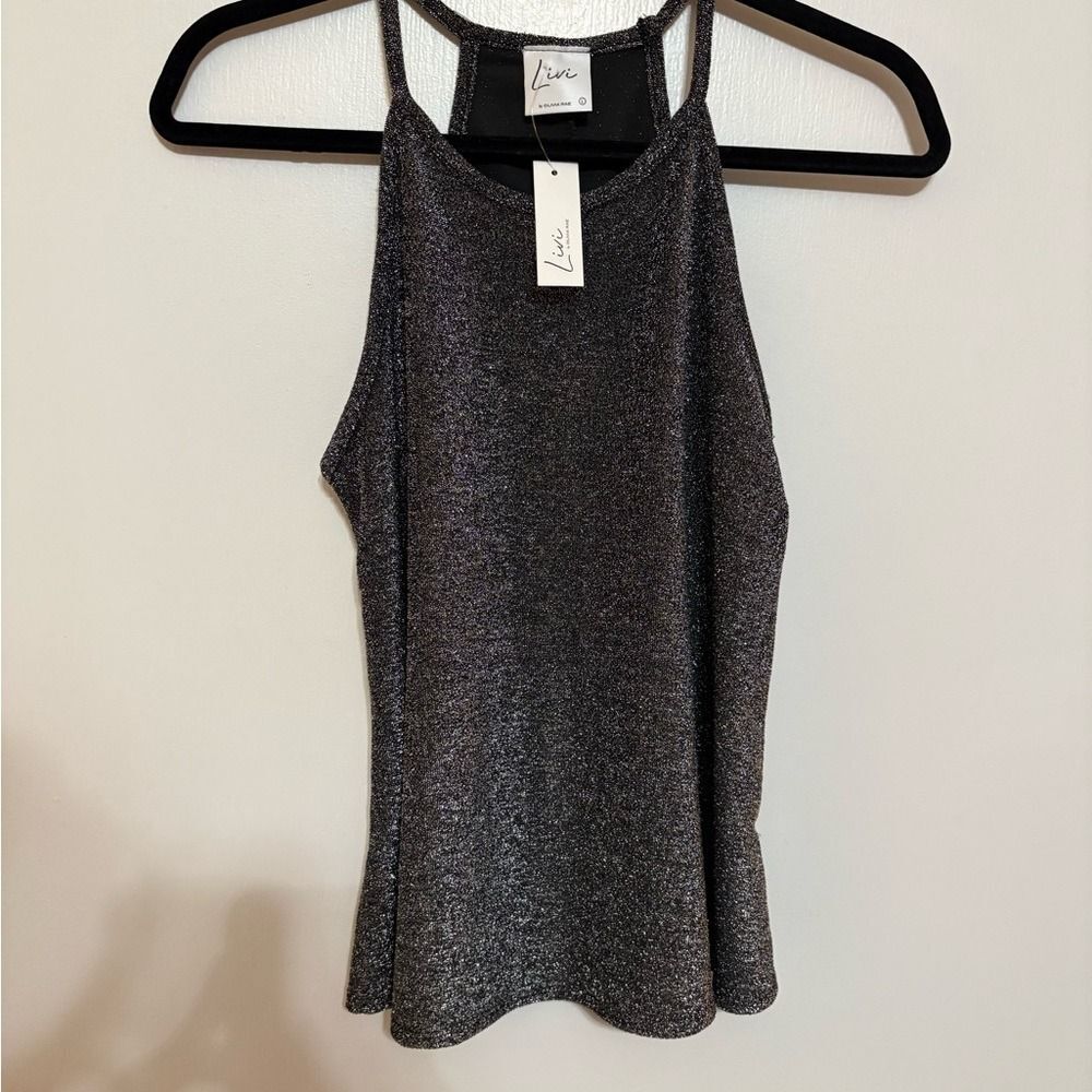 Livi by Olivia Rae Sparkle Glitter Halter Tank Top Women's Black Silver
